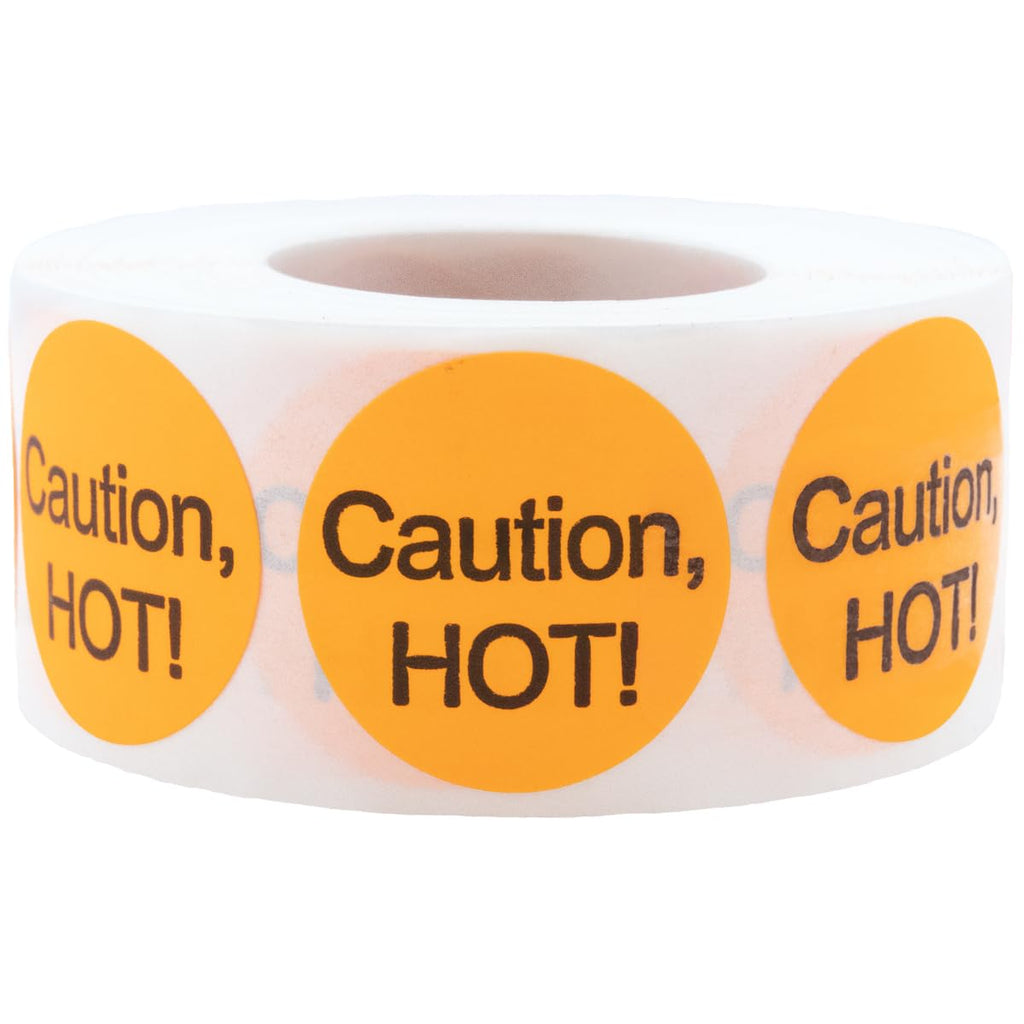 Caution, Hot! Deli Food Rotation 1 Inch Round Circle Dots 500 Total Adhesive Stickers On A Roll