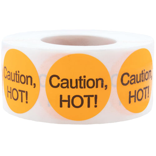 Caution, Hot! Deli Food Rotation 1 Inch Round Circle Dots 500 Total Adhesive Stickers On A Roll