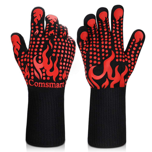 Comsmart BBQ Gloves, 1472 Degree F Heat Resistant Grilling Gloves Silicone Non-Slip Oven Gloves Long Kitchen Gloves for Barbecue, Cooking, Baking, Cutting