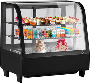 OUTGOODS Commercial Display Refrigerator, 3.5 Cu.Ft Refrigerated Display Case, Countertop Pastry Display Fridge with Tempered Glass Door, 2 Adjustable Shelves, Rear Sliding Door for Cafe Restaurant