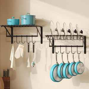 Hongtamoy 2 Packs Wall Mounted Pot Lid Rack Organizer, Hanging Pot and Pan Lid Organizer for Kitchen with 10 Upgrade Hooks, Pot Lid Holder for Cookware,Pans,Utensils Organization, Black